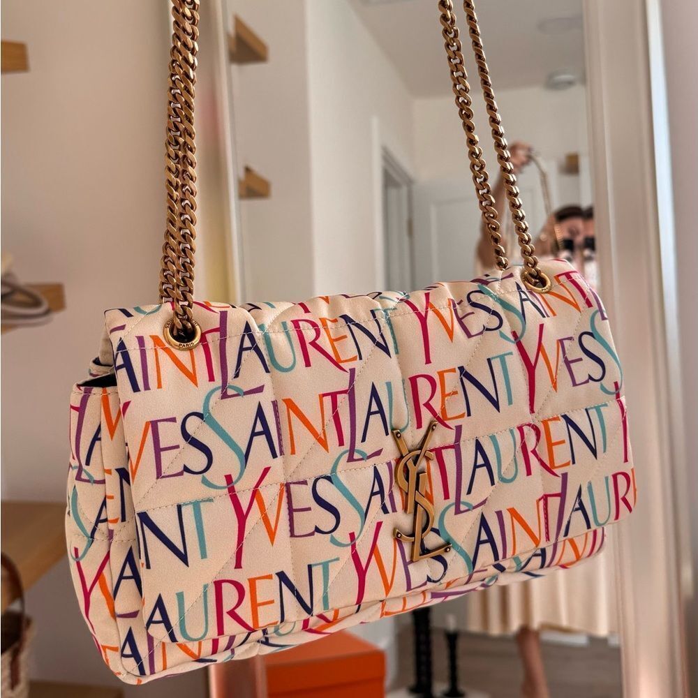 100% Authentic Saint Laurent YSL Jaime Medium Puffer Bag Multicolor Logo